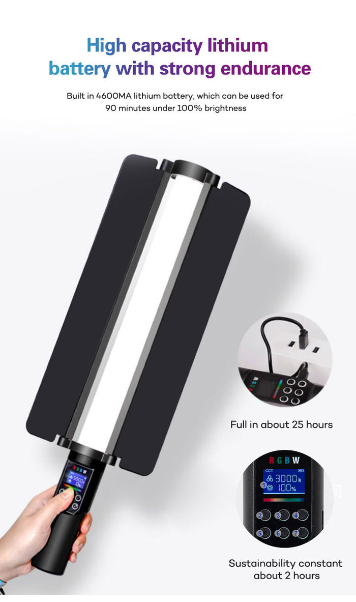 REFLEX CAMERA YB130RGB RGB LED Light Stick – Handheld Portable Wand with 3000K-6500K Color Temp, RGB Effects, Rechargeable Battery – Photography, Video, Streaming, Studio Lighting Tool