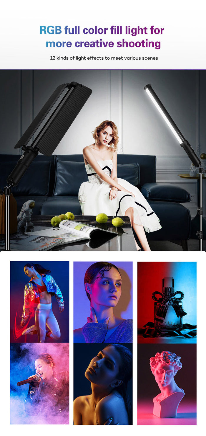 REFLEX CAMERA YB130RGB RGB LED Light Stick – Handheld Portable Wand with 3000K-6500K Color Temp, RGB Effects, Rechargeable Battery – Photography, Video, Streaming, Studio Lighting Tool