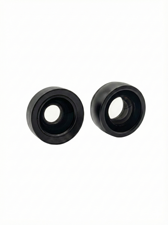 Wide-angle and fisheye lenses against a white background