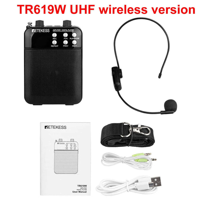 Retekess TR619 Megaphone Portable 3W FM Recording Voice Amplifier Teacher Microphone Speaker With Mp3 Player FM Radio Recorder - China - Wireless version