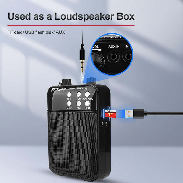 Retekess TR619 Megaphone Portable 3W FM Recording Voice Amplifier Teacher Microphone Speaker With Mp3 Player FM Radio Recorder