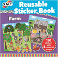 Blue Galt cover with cartoon farm animal scenes, a striped border, and a red badge for 150 reusable stickers.