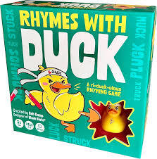 Teal game box with a yellow cartoon ninja duck and a physical rubber duck visible through a red starburst window.