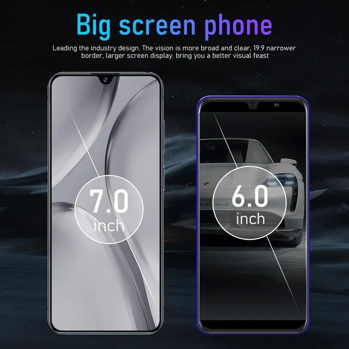 S26 Ultra Smartphone Global Version 16G+1TB featuring 7.0 inch and 6.0 inch display comparison with big screen phone graphics