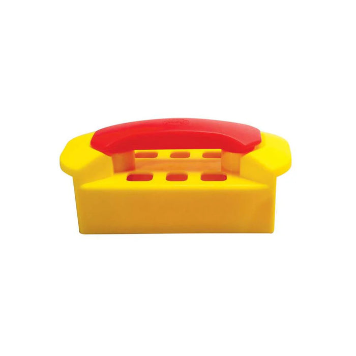 Yellow and red plastic Brick Shaper sand mould toy from Gowi Toys, used for shaping sand bricks at the beach or in a sandpit.