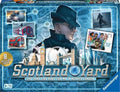 Blue Scotland Yard box featuring a man in a fedora over London landmarks like Big Ben, with red bus and taxi icons.