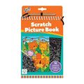 Spiral-bound scratch art book with wooden stylus and colorful jungle animal illustrations on the orange and teal cover.