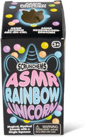 Black box with rainbow bubble text and colorful circles around a unicorn silhouette with a shaped window on top.