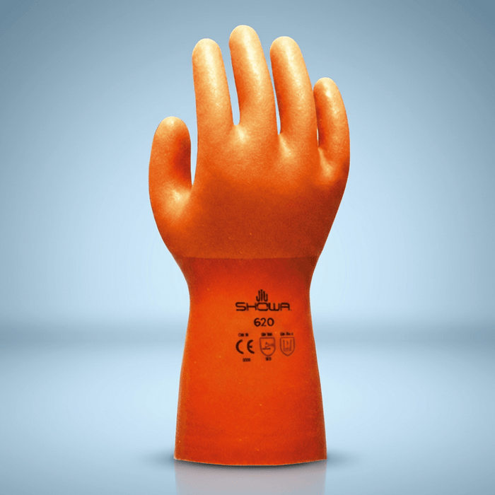 SHOWA 620 PVC Chemical Resistant Gloves — orange PVC with cotton liner