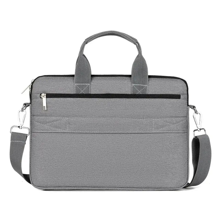 Gray Sleeve Laptop Case For macbook case with zipper closure and detachable strap.