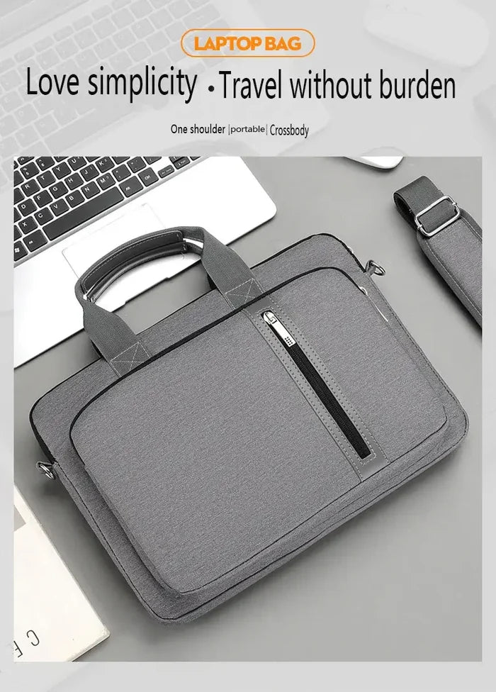 Gray Sleeve Laptop Case For macbook case with zipper closure, portable and crossbody design, ideal for travel and simplicity.