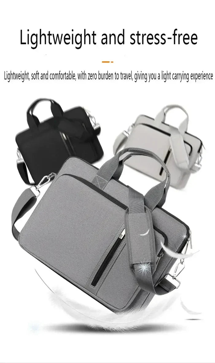 Three Sleeve Laptop Case For macbook case in black, gray, and silver colors with zipper closure, showcasing lightweight and stress-free design.
