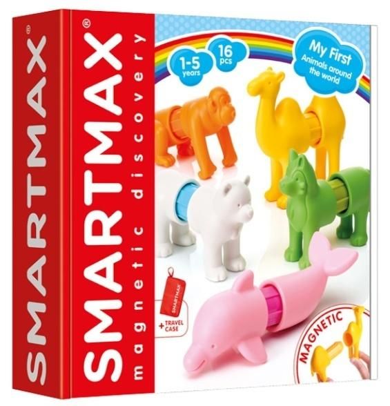 SmartMax My First Animals around the world box showing colorful magnetic toy animals like a camel, bear, and dolphin.