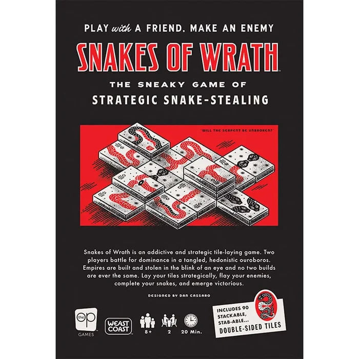 Game box art featuring stacked white tiles with red snake patterns against a black and red backdrop.