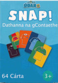 Blue box for Dathanna na gContaethe Snap! card game featuring colorful GAA jersey illustrations.
