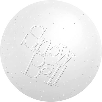 White spherical stress ball with a snowy speckled finish and Snow Ball embossed in raised lettering across the front.