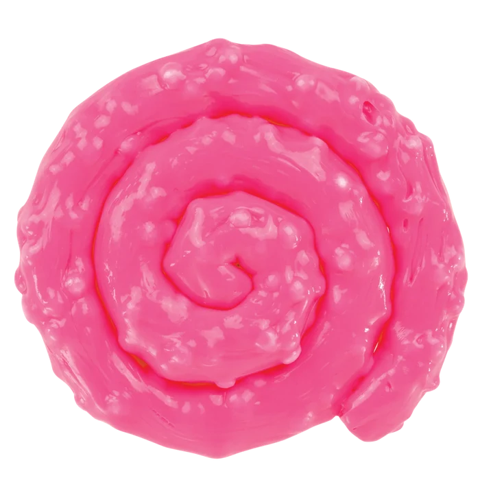 Bright pink putty swirled into a glossy, textured spiral against a white background.