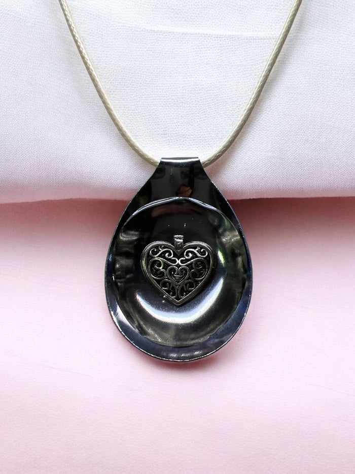 Spoon Necklace With Heart Charm With 18" Adjustable Necklace