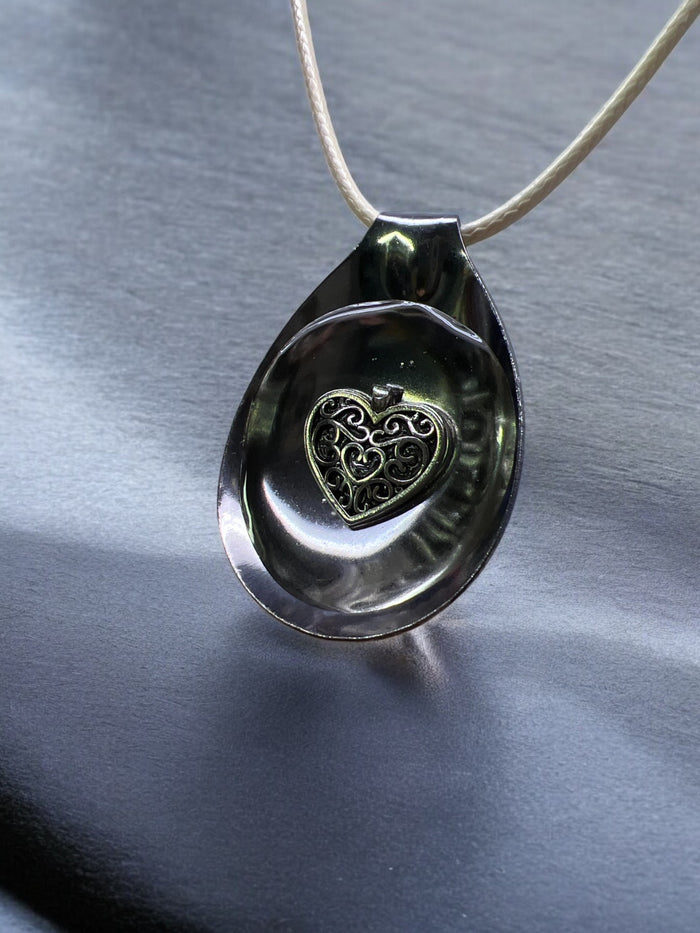 Spoon Necklace With Heart Charm With 18" Adjustable Necklace