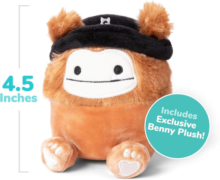 Exclusive 4.5-inch Benny the Bigfoot Squishmallow, a brown fuzzy plush toy wearing a black headband.