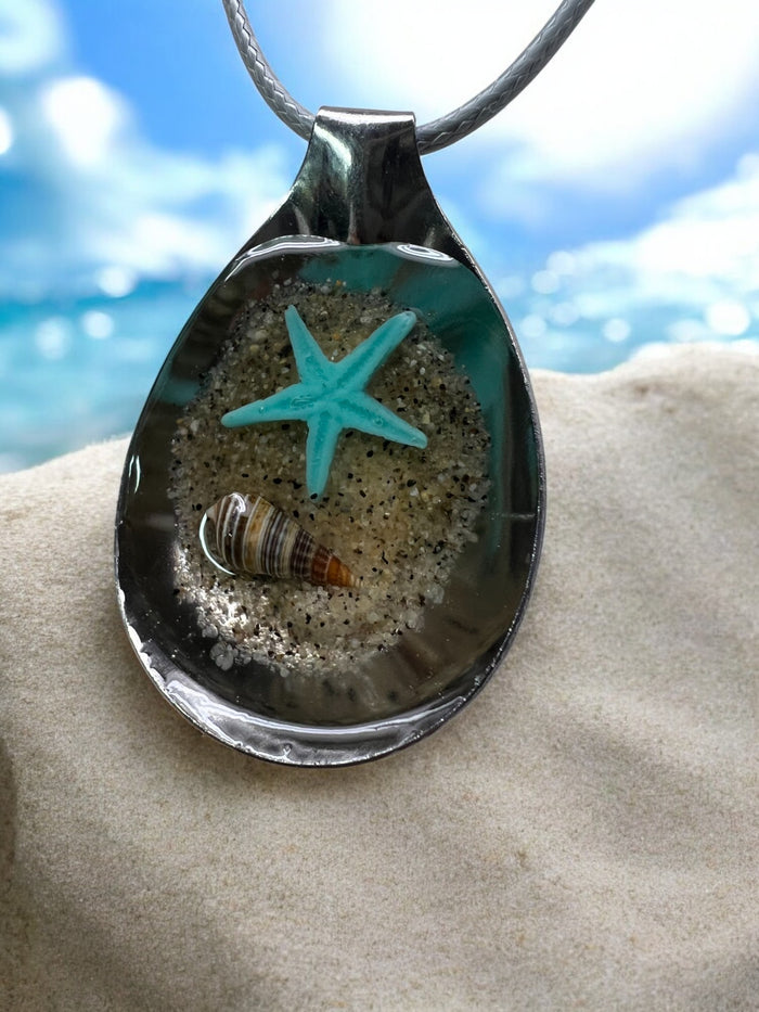 Star Fish Shell Beach Spoon Pendant with 18" Adjustable Necklace