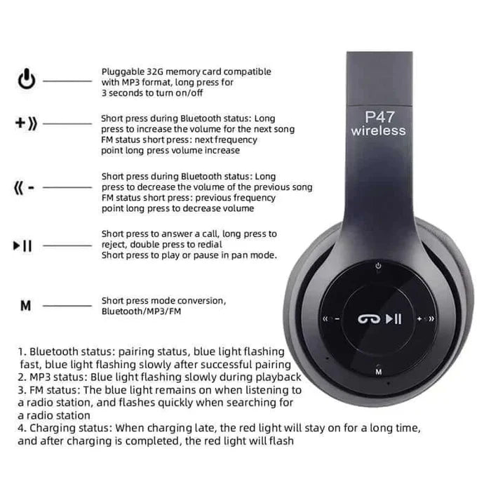 Stereo P47 Headset 5.0 Bluetooth for HuaWei XiaoMi