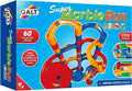 Blue box for a 60-piece marble run with colorful curved tubes, stairs, and a large red funnel.