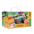 MagicClay box with a clear window showing colorful tubs, a handle, and illustrations of a toucan and flamingos.
