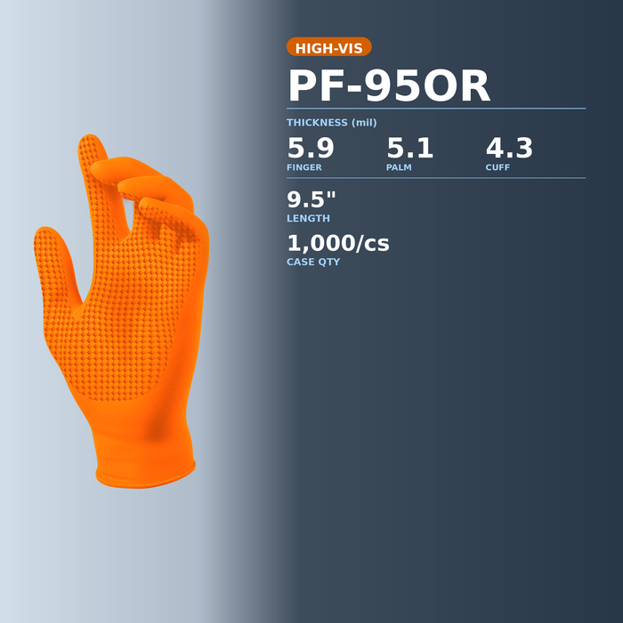SW PowerForm PF-95OR High-Visibility Orange Nitrile Glove Spec Card