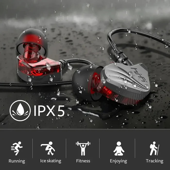 T2000 Waterproof Sports Binaural Wired Headset HIFI Metal Bass Earbud with IPX5 rating for outdoor activities
