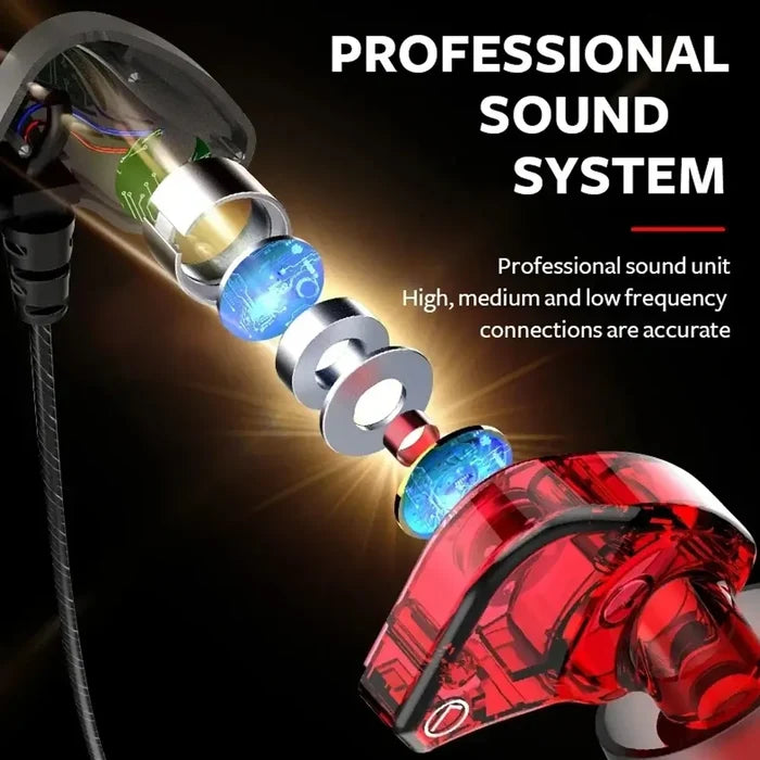 Exploded view of T2000 Waterproof Sports Binaural Wired Headset HIFI Metal Bass Earbud showcasing professional sound system.