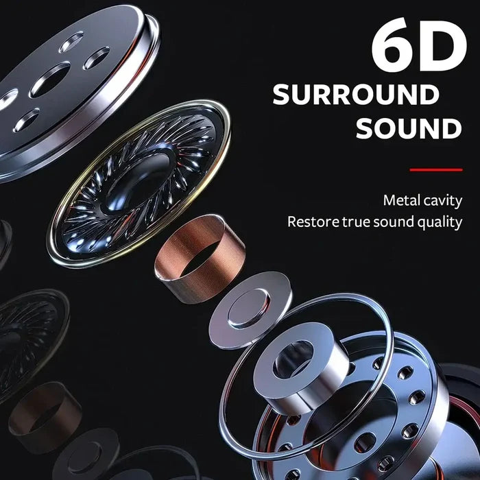 Exploded view of T2000 Waterproof Sports Binaural Wired Headset HIFI Metal Bass Earbud with 6D surround sound technology.