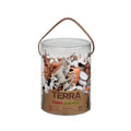 Clear plastic tube with a rope handle filled with 60 assorted colorful miniature plastic farm animal figurines.