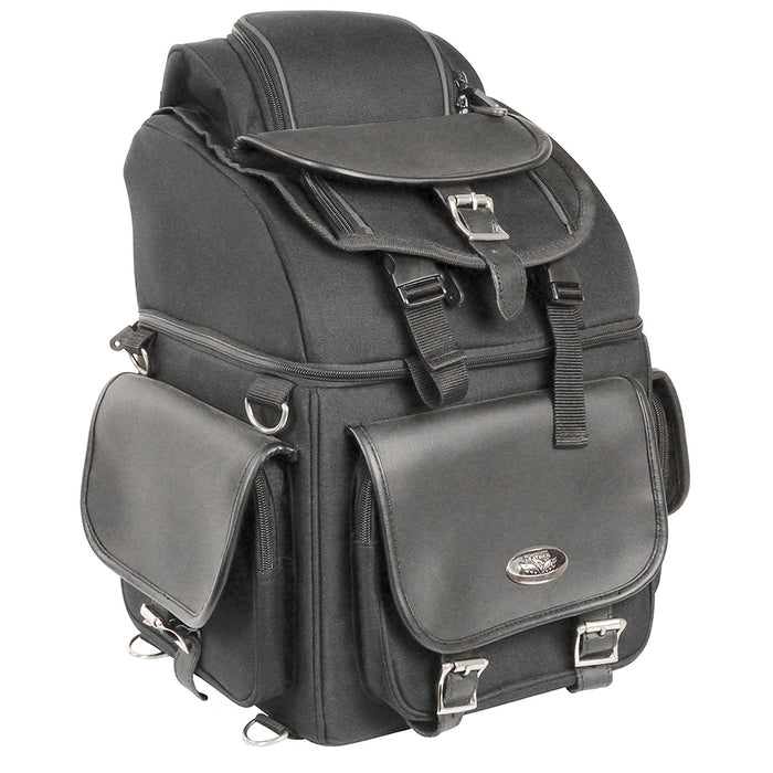 Textile Back Seat Sissy Bar Bag w/ 5 Large Outer Pockets