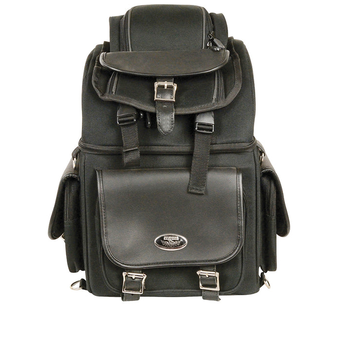 Textile Back Seat Sissy Bar Bag w/ 5 Large Outer Pockets