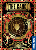 Red, gold, and black game box with a central bank vault, playing card suit icons, and heist gear in Art Deco style.