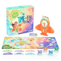 Airplane clock game with a colorful sky board, cloud cards, and plane tokens shown with its pastel-colored box.