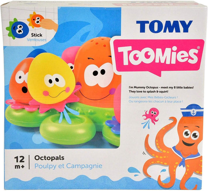 Box for Tomy Toomies Octopals showing a large orange octopus and smaller colorful baby octopuses on a green base.