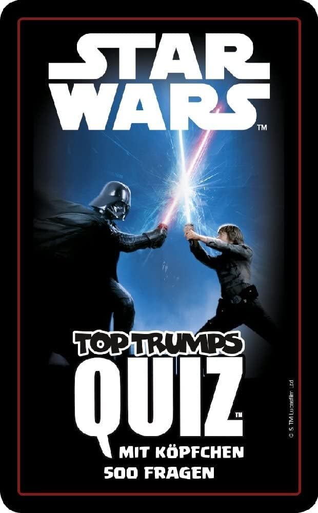 A black card with a red border features Darth Vader and Luke Skywalker dueling with lightsabers beneath a Star Wars logo.