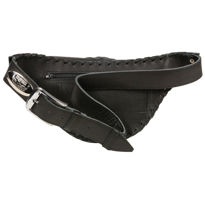 Unisex Hand Braided Leather Hip Bag w/ Stone Inlay & Gun Holster
