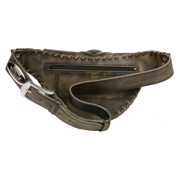Unisex Hand Braided Leather Hip Bag w/ Stone Inlay & Gun Holster