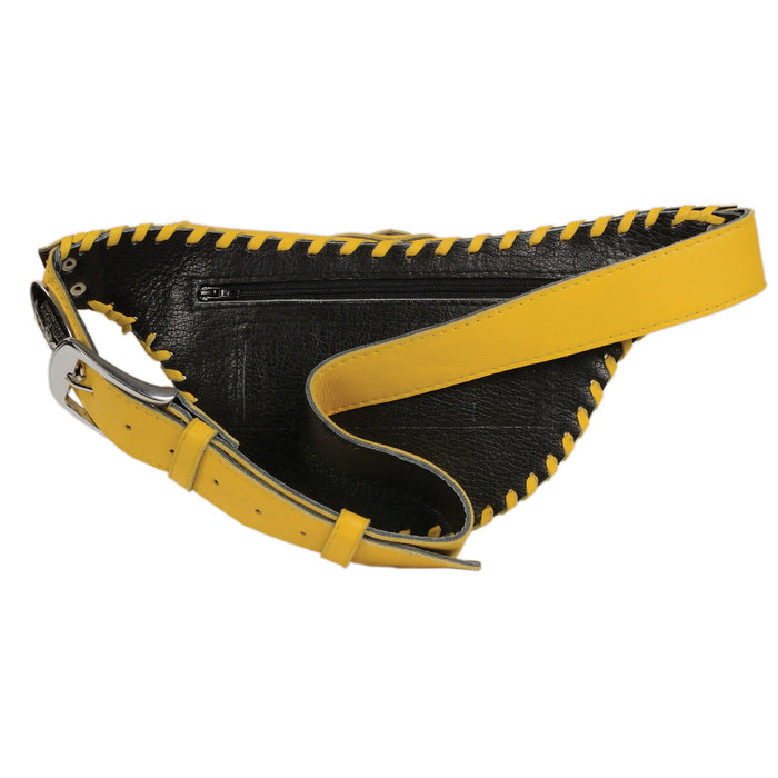 Unisex Hand Braided Leather Hip Bag w/ Stone Inlay & Gun Holster