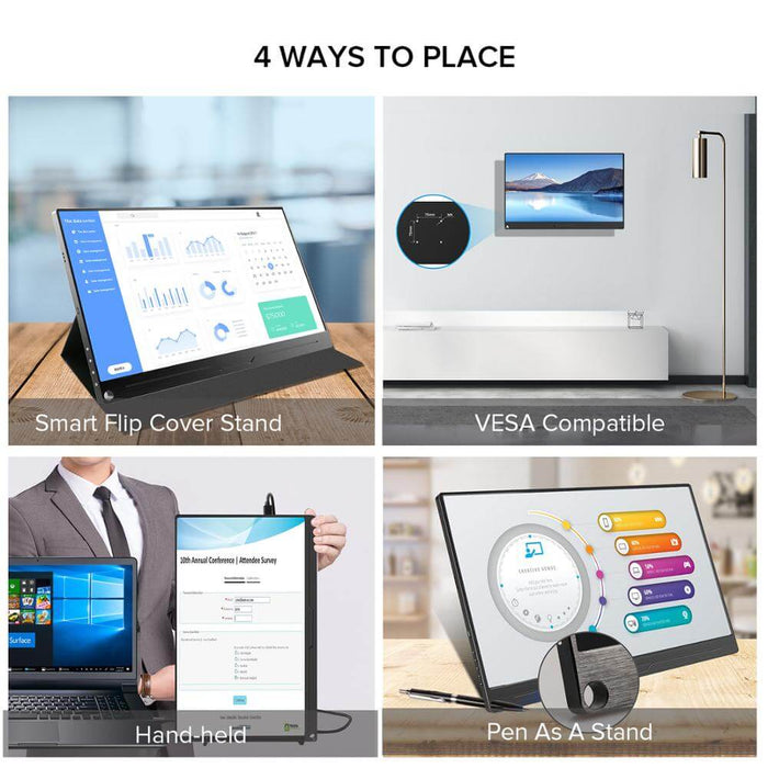 UPERFECT 15.6 Inch FHD Monitor HDR 1920X1080 IPS HDMI Type-C Screen Display Portable Gaming Dsiplay PS4 Raspberry PC Computer