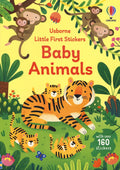 Bright yellow sticker book cover with cute orange tigers and brown monkeys in a jungle; includes 160 stickers.