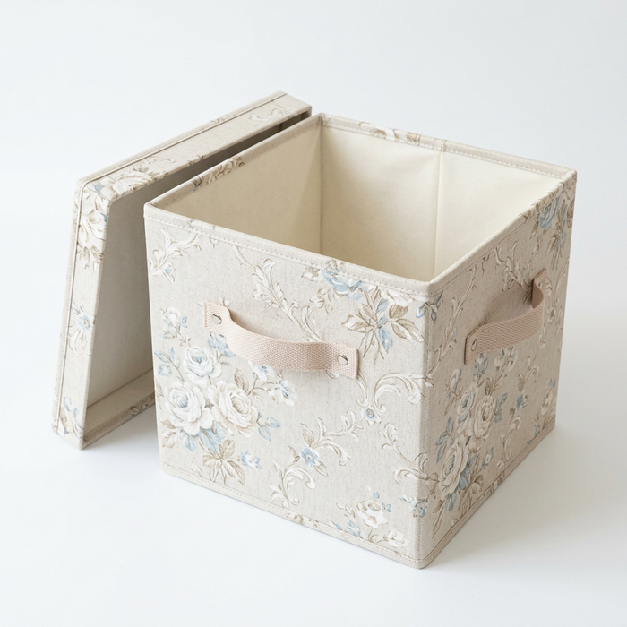Vintage Floral Fabric Storage Box with Lid