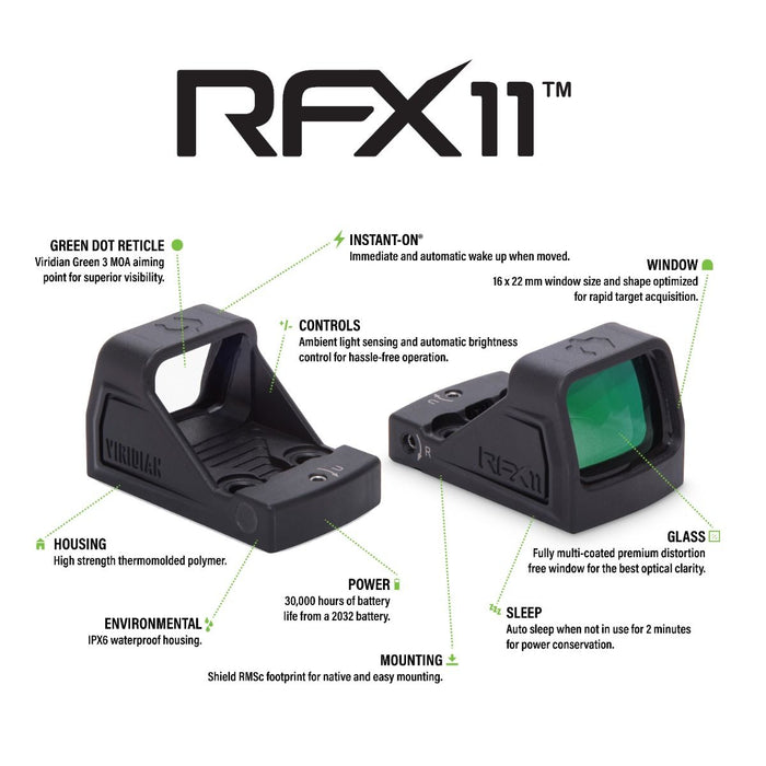 Viridian 9810126 RFX11™ Green Dot Reflex Sight for Walther PDP & WMP
