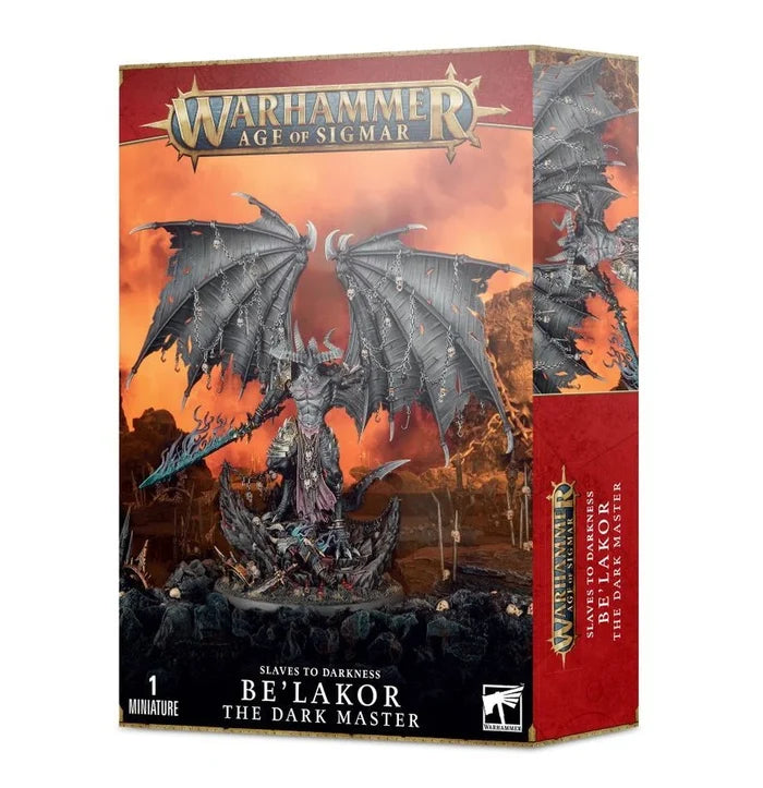 Box art for a grey winged demon with a glowing blue sword standing on a pile of skulls against a fiery orange background.
