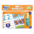 Orange spiral activity book for tracing numbers and animals, with a refillable yellow and teal water brush pen.