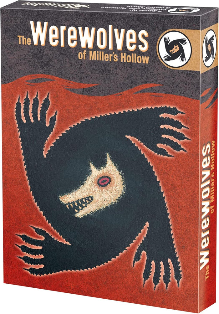 Game box featuring a black, four-armed werewolf spiral on a red background with white and tan title text.