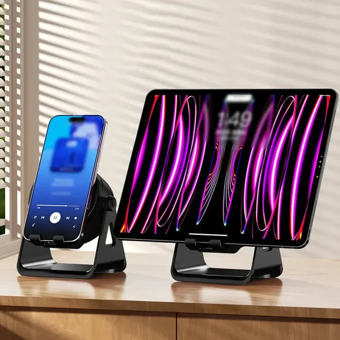 Wireless Induction Speaker with Bluetooth-compatible Speaker displayed on a modern desk with a smartphone and tablet.
